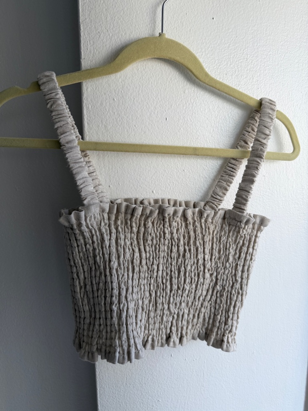 Reformation Vera Linen Beige Smocked Crop Top